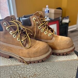 Timberland Tan Kids Boots with Yellow Laces